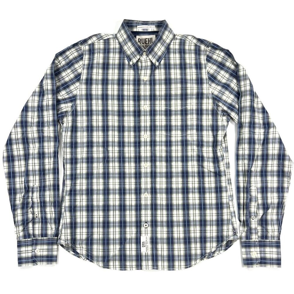Ruehl 925 Greenwich NYC Shirt Mens Large Blue Green Plaid Abercrombie Fitch A&F